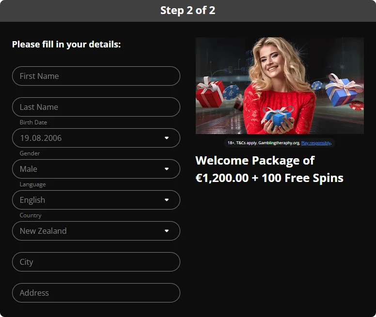 Last step of bCasino registration
